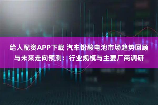 给人配资APP下载 汽车铅酸电池市场趋势回顾与未来走向预测：行业规模与主要厂商调研